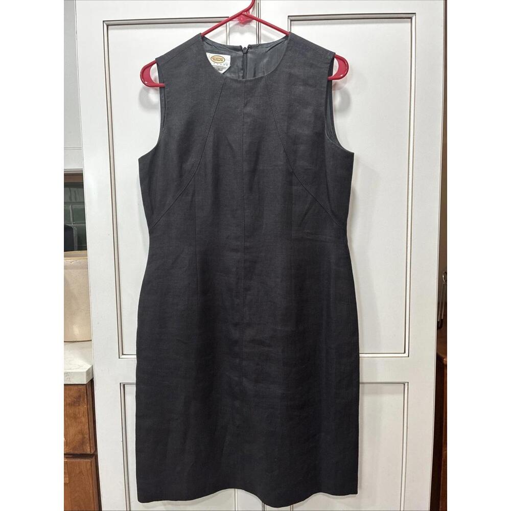 Talbots Womens 10 Petite Dress Irish Linen Sleeveless Back Slit Zip Lined Black